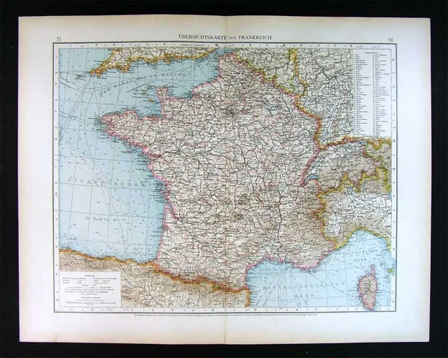 1896 Andrees Map - France Luxemburg Switzerland  Paris Riviera Corsica Pyrenees