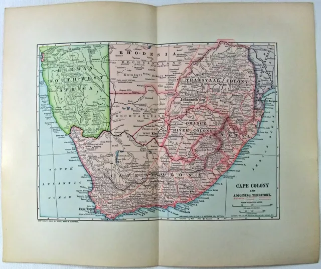 South Africa - Original 1902 Map by Dodd Mead & Company. Antique Cape Colony