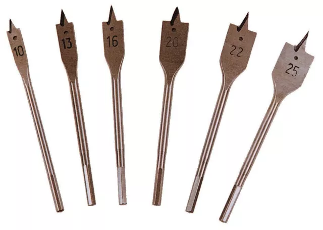 Mecchie testa piatta  x legno 6 pz punte frese per trapano con codolo esagonale