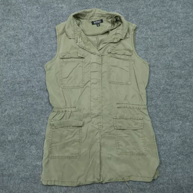 Buffalo David Bitton Vest Womens Small Green Army Cargo Utility 100% Tencel