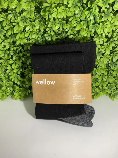 Paquete de 2 calcetines de compresión de bambú wellow talla mediana negros/carbón nuevos