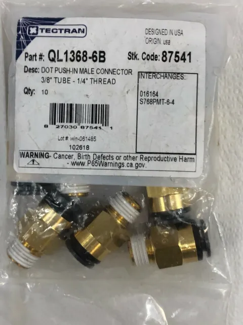 QL1368-6B Tectran Composite 3/8X1/4 Push-Lock Nylon-LOT OF 10