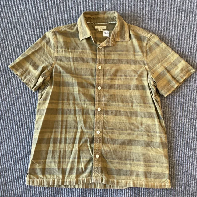 Calvin Klein Jeans Shirt Mens S Green Gray Stripes Button Down Short Sleeve