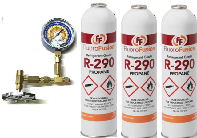 R–290 (3) Large 14 oz. Cans, FluoroFusion, Refrigerant Grade PV-14XL-Taper-Gauge
