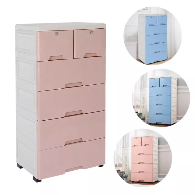 Storage Dresser Plastic Bedroom Six-Drawer Clothes Organizer Tower Cabinet Pink
