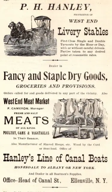 1900 P H Hanley Livery Stables Dry Goods MEATS Hanleys Canal Boats ELLENVILLE NY