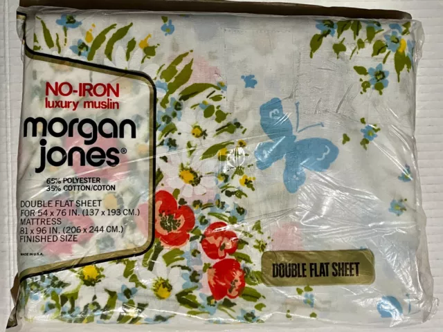Vintage Morgan Jones Double Flat Sheet Bonnie Bouquet No Iron Muslin 54" X 76"