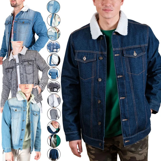 Mens Ex Brand Borg Fleece Sherpa Lined Denim Jacket Collar Long Sleeve Coat