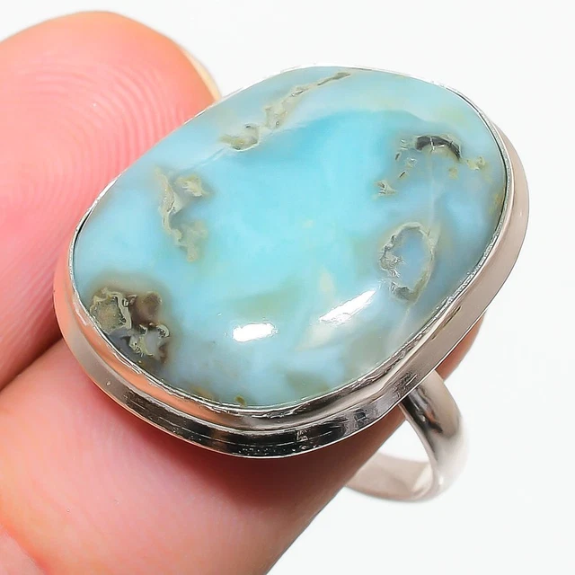 Caribbean Larimar Gemstone 925 Sterling Silver Jewelry Ring Size Adjustable b295