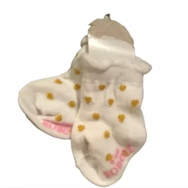 Robeez Cute Baby Girl Socks Gold Glitter Heart White New with Tags