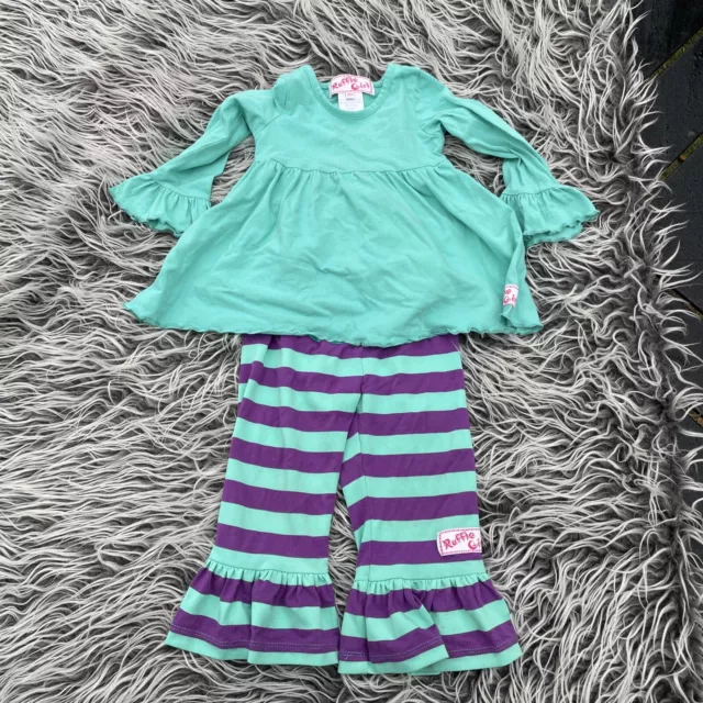 Ruffle Girl Dress & Ruffle pants Girls Outfit Set purple green 18 months