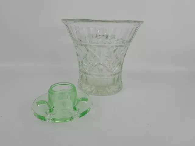 Vintage Star And Stem Depression Glass Crown Crystal Vase and Flower Frog