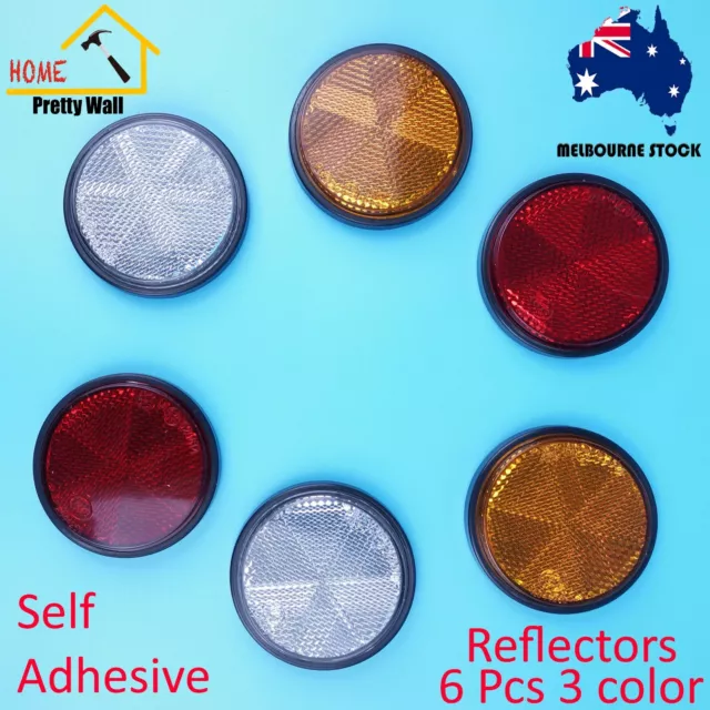 6pc Round Reflector Red Amber White Marker Truck Car Trailer Self Adhesive 3 pai