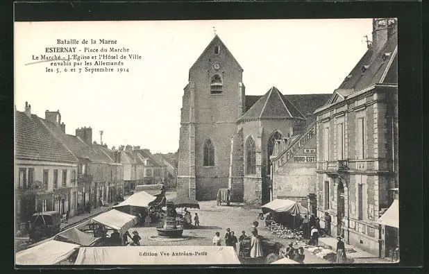 CPA Esternay, Place du Marché, Church and City Hall