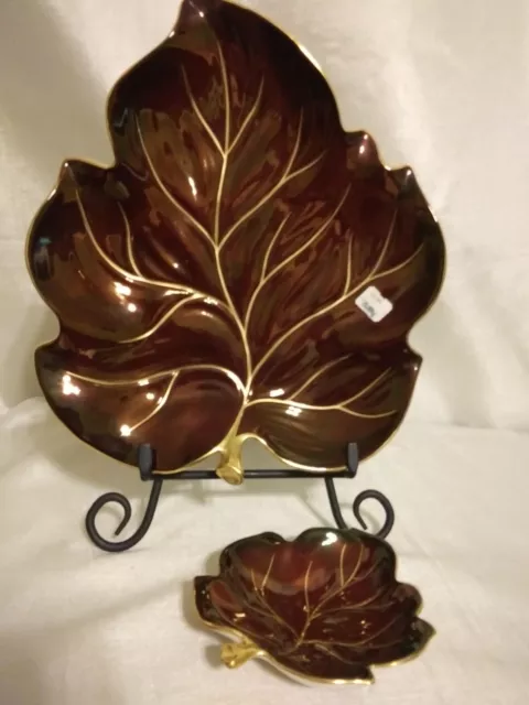 Vintage Carlton Ware "Rouge Royale"  Leaf Dishes~Set of 2~Handpainted