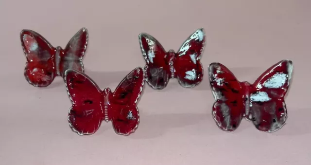 4 Red & White Speckle Drip Glaze Ceramic Butterfly  Macrame Beads