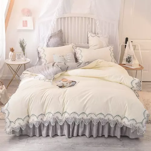 Korean Lace 4PCS Cotton Set Bed Skirt Bedding Set   Universal Kawaii Bedding Set