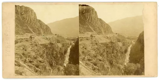 Stereo, France, Pyrenees, Mountain Road along an ID torrent