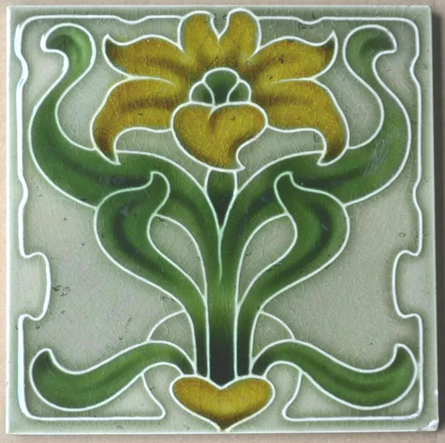 England - Antique Art Nouveau Majolica Tile C1900