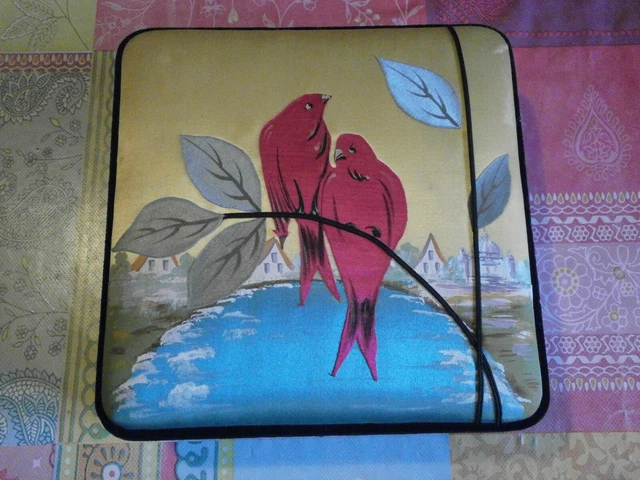 Ancienne Boîte à Chocolats En Tissu Décorée - Peinte Oiseau Rouge-gorge, Signée Hapier, Occasion Bon état