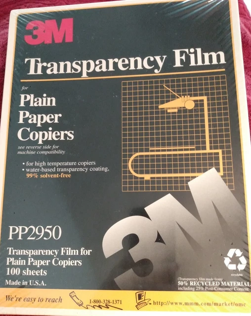 3M Transparency Film PP2950 For High Temp Copiers 100 Sheets 8.5x11 Sealed Vtg