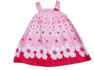 Nuova con Etichetta da Bambina Fiore Rosa Cotone Floreale Vestito Estivo 2-3