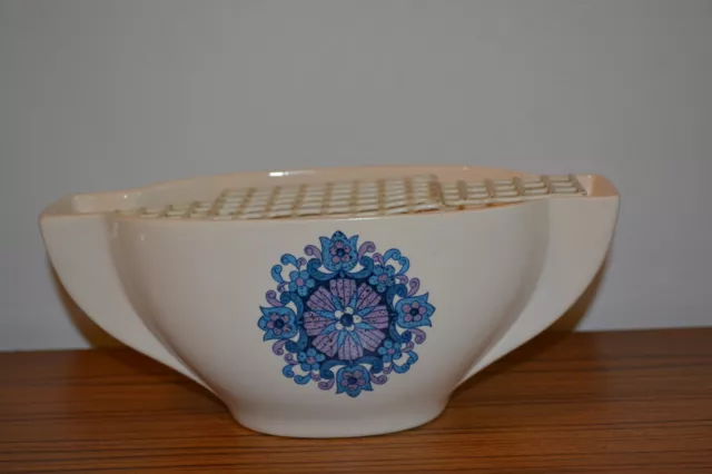 New Devon Pottery Newton Abbot Mid Century Flower Boat Vase Blue Purple Ceramic