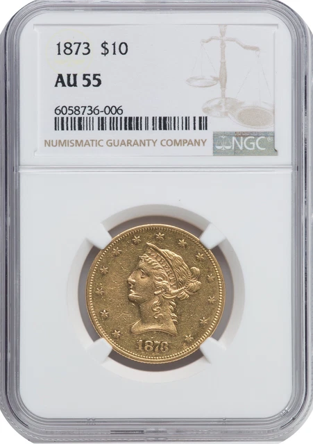 1873 Liberty Head $10 Ngc Au 55