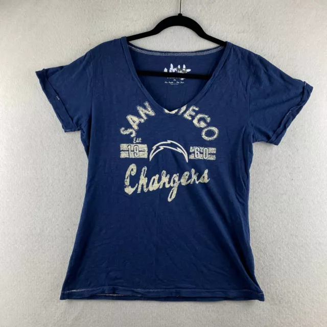 San Diego Chargers Shirt Womens XL Blue Short Cuff Sleeve V-Neck Graphic