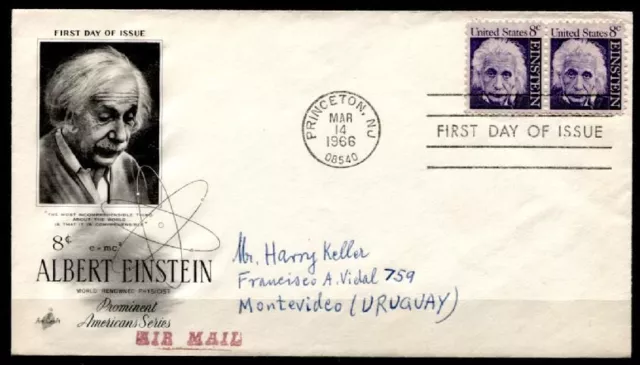 Physiker, Mathematiker NP-Träger Albert Einstein. FDC(1)-2W-Brief. USA 1966