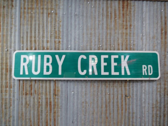 Authentic Used 9 X 46 inch Aluminum RUBY CREEK Metal Sign Tiki Bar Cabin (18C)