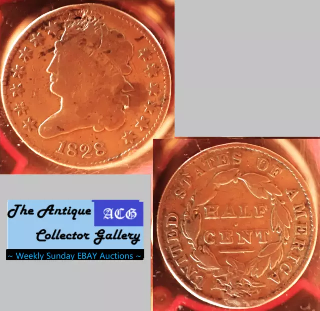 US 1828 CLASSIC HEAD HALF CENT🪙 Early Copper Half Penny🪙Dent