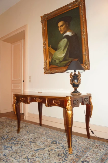 Bureau Baroque Bordeaux Et Doré – Acajou, Dimensions 135x75x79 Cm – Provenant D'un Château à Bordeaux