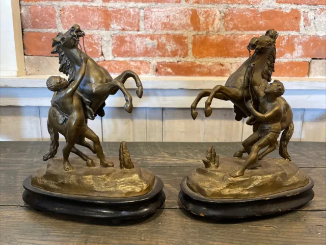🎁 Pair of Antique French Marly Horses w/ patina metal by Guillaume Coustou 🎁