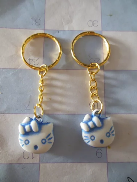 Hello Kitty "" Blue / Gold  tone "" Keychain Ring** Lot-of-2** Free Shipping