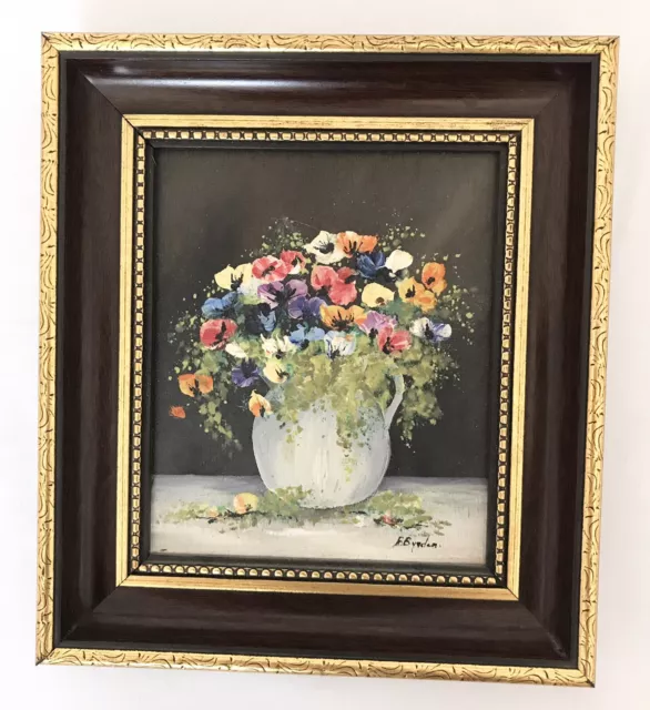 Original Mid Century Impressionist Floral Still Life Oil On Board Painting