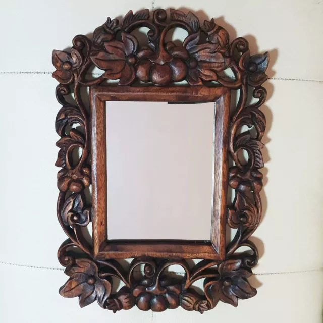 Vintage Style Wooden Mirror Frame Hand Carved Pumpkin Wall Mounth Home Decor
