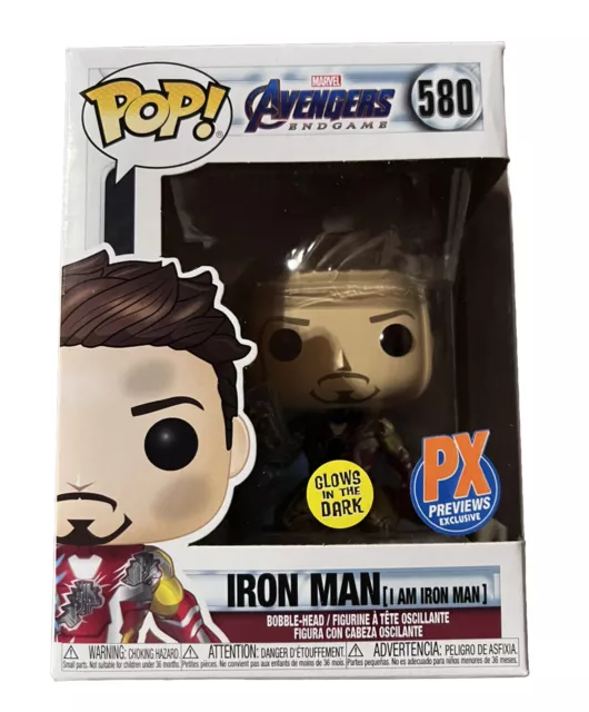 Funko Pop Marvel Avengers Endgame GITD Glow I Am Iron Man PX Preview w Protector