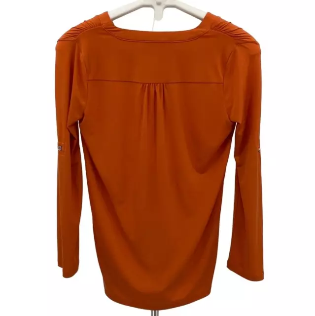 Michael Kors Orange Lace Up Side Slit High Low Hem Long Sleeve Top Blouse Small 2