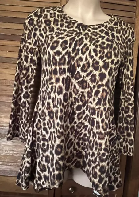 Lildy Women's long sleeve top/tunic-Cheetah print-tan, black-Size small/med
