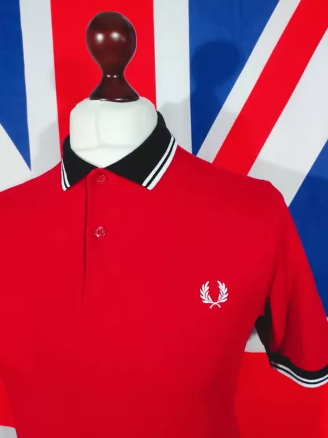 Fred Perry Twin Tipped Contrast Polo - M - Red - Mod Casuals 60's