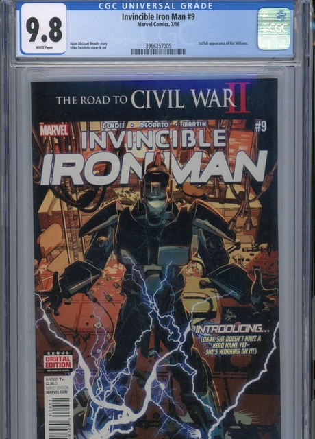 Invincible Iron Man #9 Mt 9.8 Cgc White Pages 1St Full App. Riri Williams Bendis
