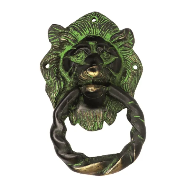 Antique Style Green Lion with Knotted Rope Shape Brass Handmade Door Knocker