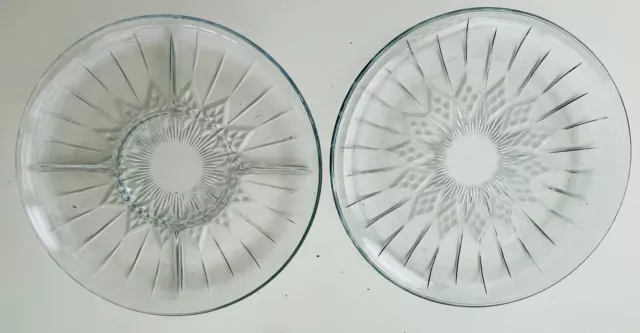 1950s Vintage Round Crystal Cut Glass Serving Trays - Set of 2