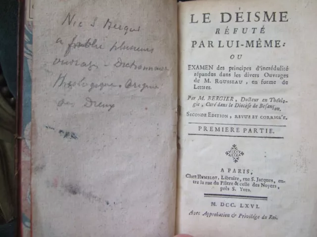 lot livres anciens, 1766, 1 volume, Le Déisme Réfuté par lui-même, COMPLET