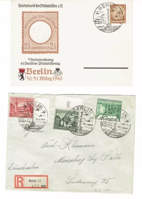 R-Brief u Ganzsache mit DR Mi 733,735,743 u. PP 122 Sonderstempel Berlin