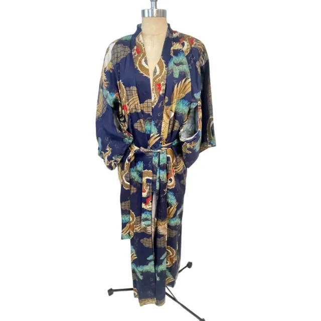 SMITHSONIAN Dragon & Crane Yukata Kimono Long Robe with Belt Unisex Large