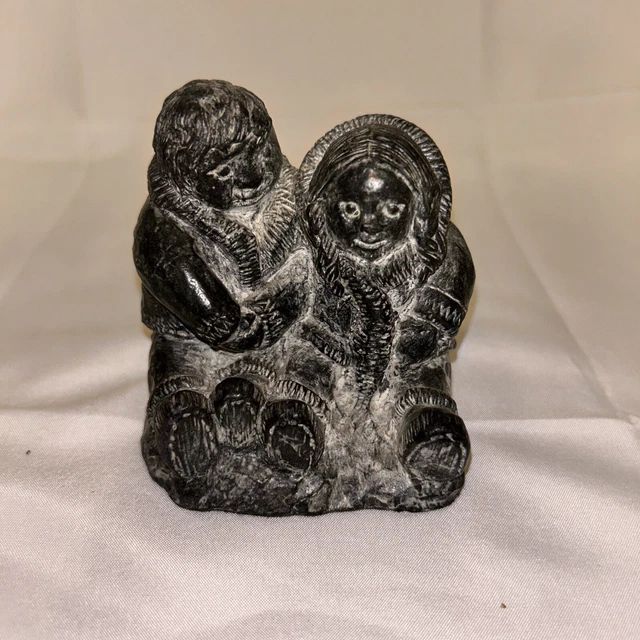 VINTAGE WOLF ORIGINAL Soapstone Carving Sculpture Inuit Couple Hand