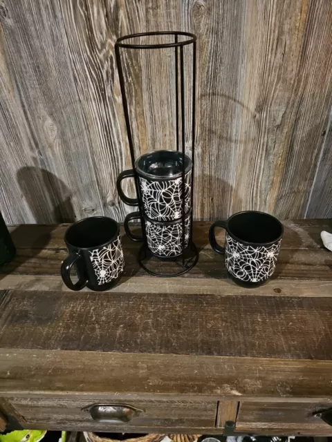 Prima Design Halloween Trick or Treat Spooky Haunted SPIDERWEB Stackable Mug Set 3