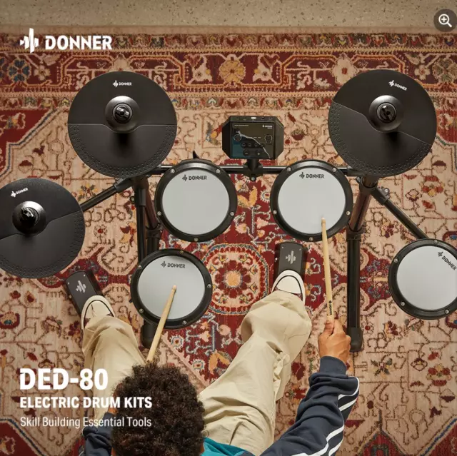 Donner DED-80 Electric Drum Set 2 Switch Pedal 4 Quiet Mesh Pads 180 Sounds 2